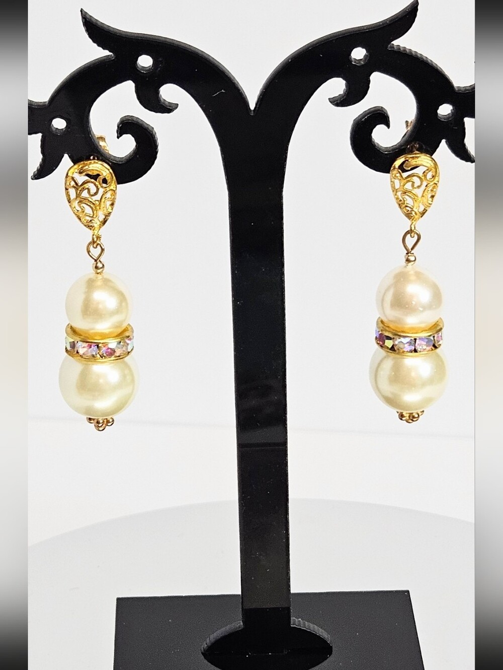14k GP Handcrafted 10mm/8mm Glass Pearl Drop Post Dangle Earrings